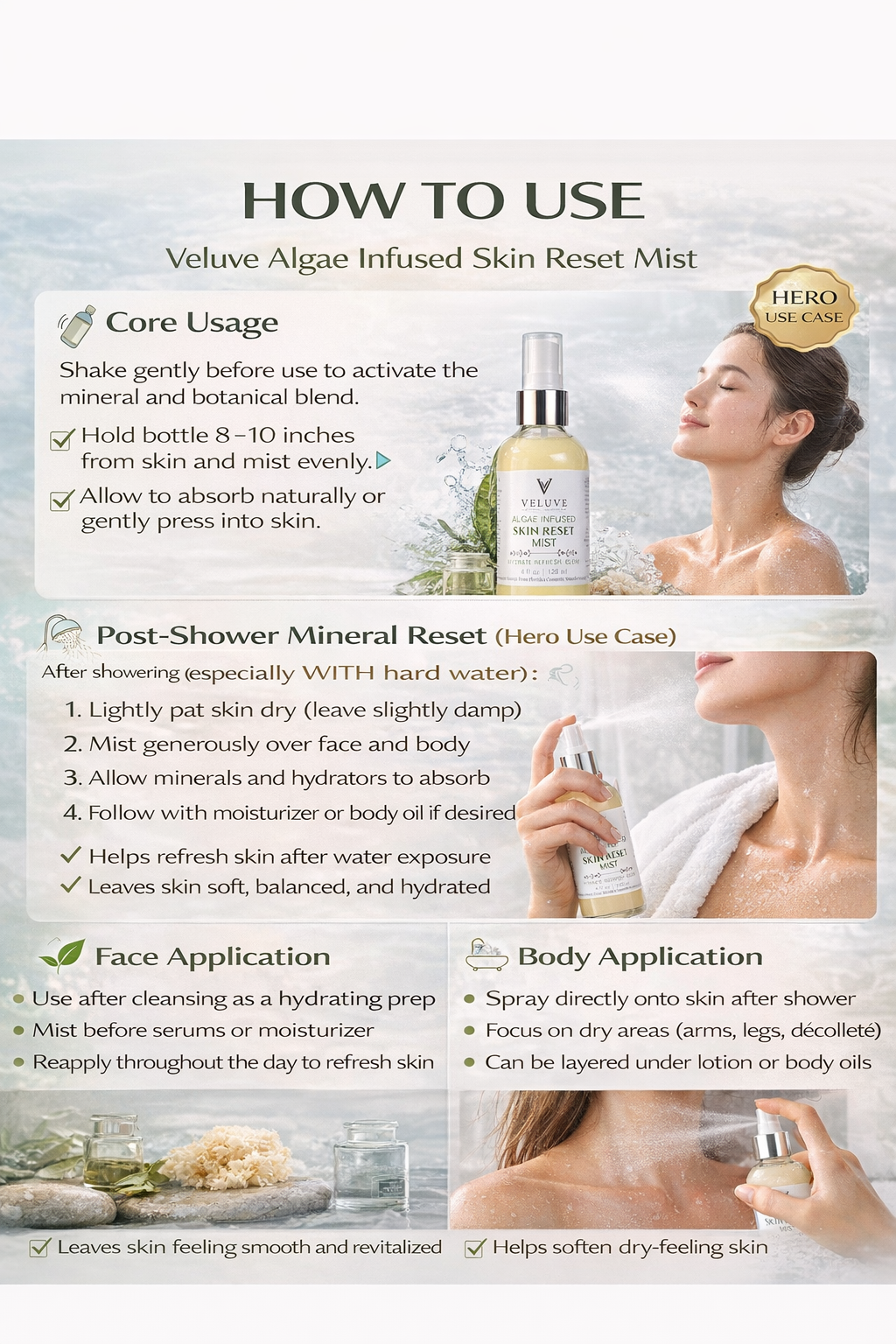 Algae Infused Skin Reset Mist Unscented, Hydrating Face & Body Glow Spray