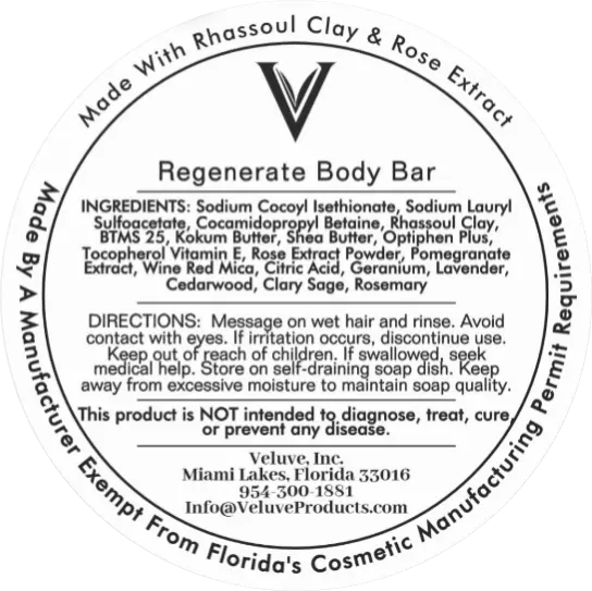 Regenerate Hair & Body Bar With Rhassoul Clay, Rose & Pomegranate Extract 3.7 oz - Veluve