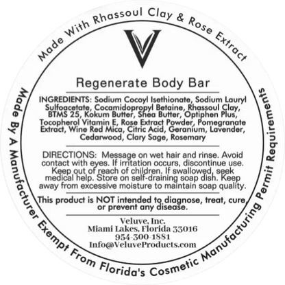 Regenerate Hair & Body Bar With Rhassoul Clay, Rose & Pomegranate Extract 3.7 oz - Veluve