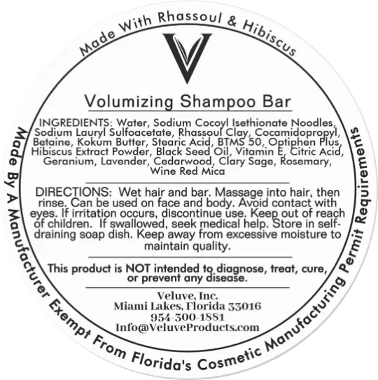 Volumizing Shampoo Bar With Rhassoul Clay, Hibiscus Extract 3.7 oz