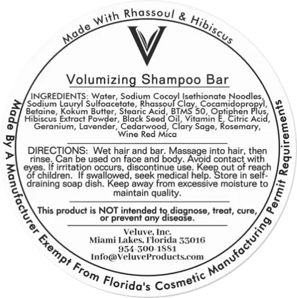 Volumizing Shampoo Bar With Rhassoul Clay, Hibiscus Extract 3.7 oz