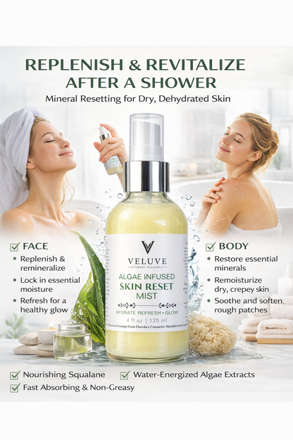 Algae Infused Skin Reset Mist Unscented, Hydrating Face & Body Glow Spray
