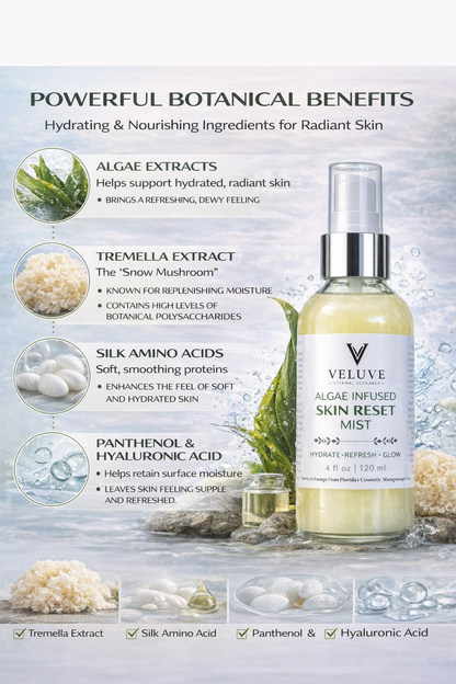 Algae Infused Skin Reset Mist Unscented, Hydrating Face & Body Glow Spray
