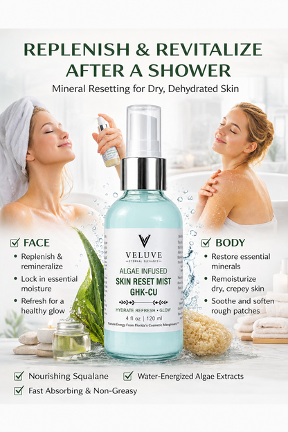 Algae, Tremella & GHK-Cu Infused Skin Reset Mist, Hydrating Face & Body Glow Spray 4 oz